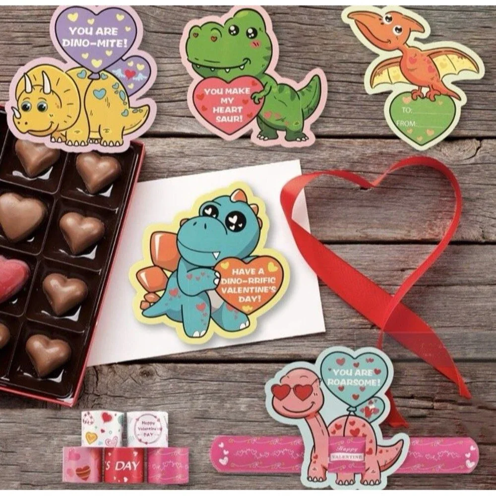 Valentine's Day Dinosaur Card Set 36 Cards w/ 36 Slap Bracelets